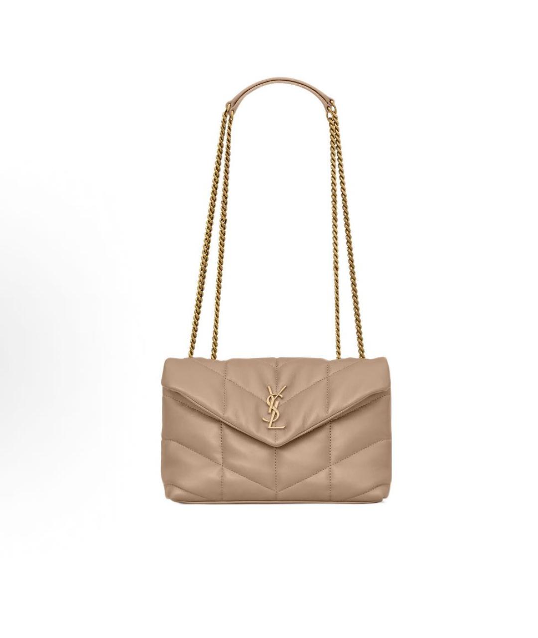 SAINT LAURENT Бежевая кожаная сумка через плечо, фото 5