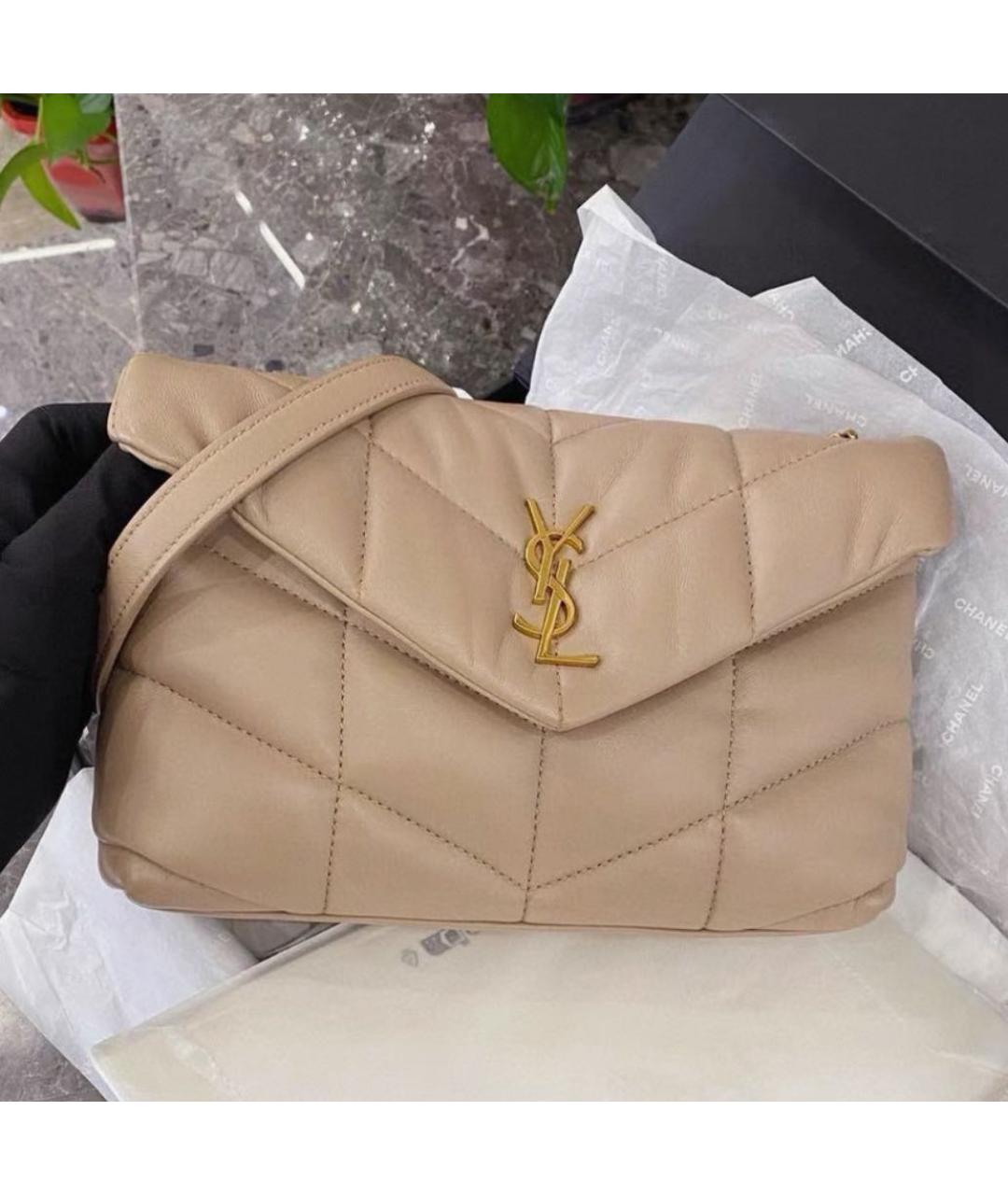 SAINT LAURENT Бежевая кожаная сумка через плечо, фото 2