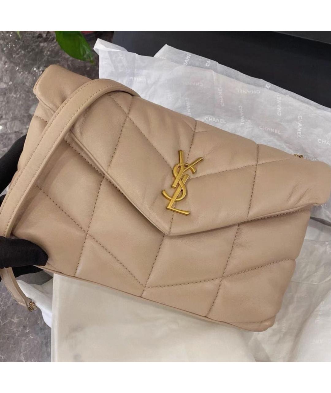 SAINT LAURENT Бежевая кожаная сумка через плечо, фото 3