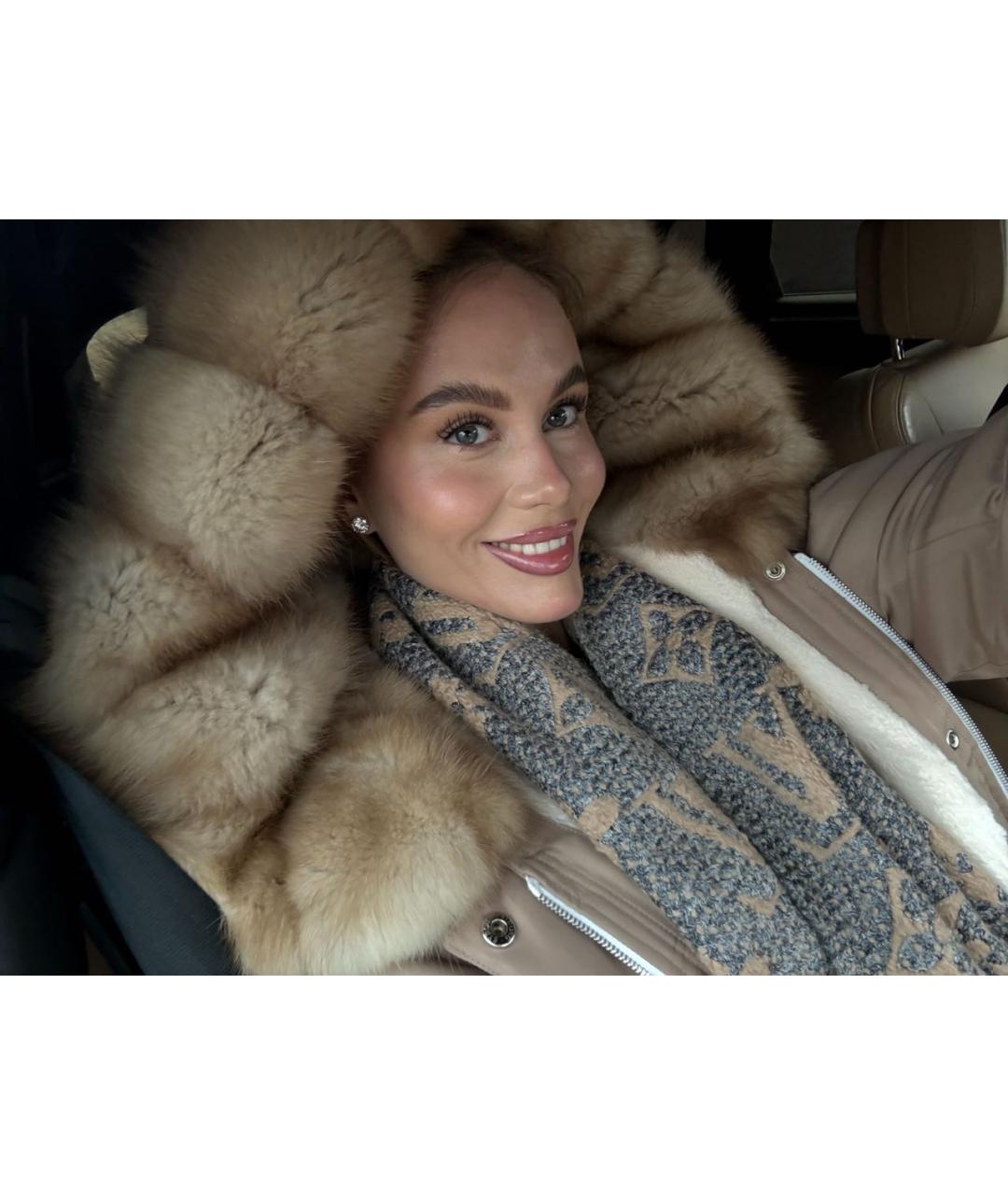 LOUIS VUITTON Бежевый шерстяной шарф, фото 8