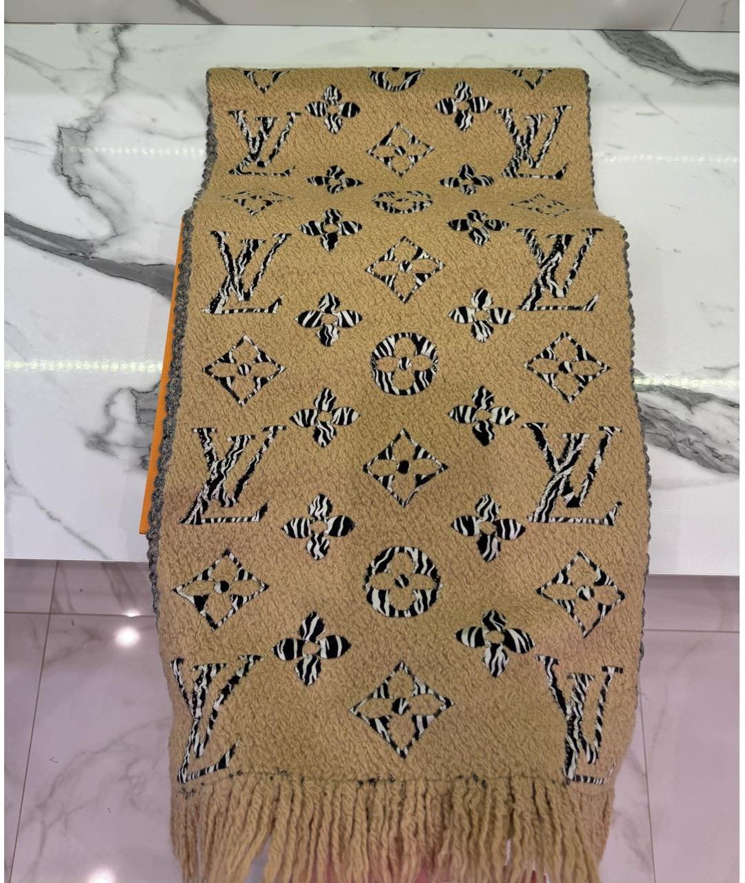 LOUIS VUITTON Бежевый шерстяной шарф, фото 2