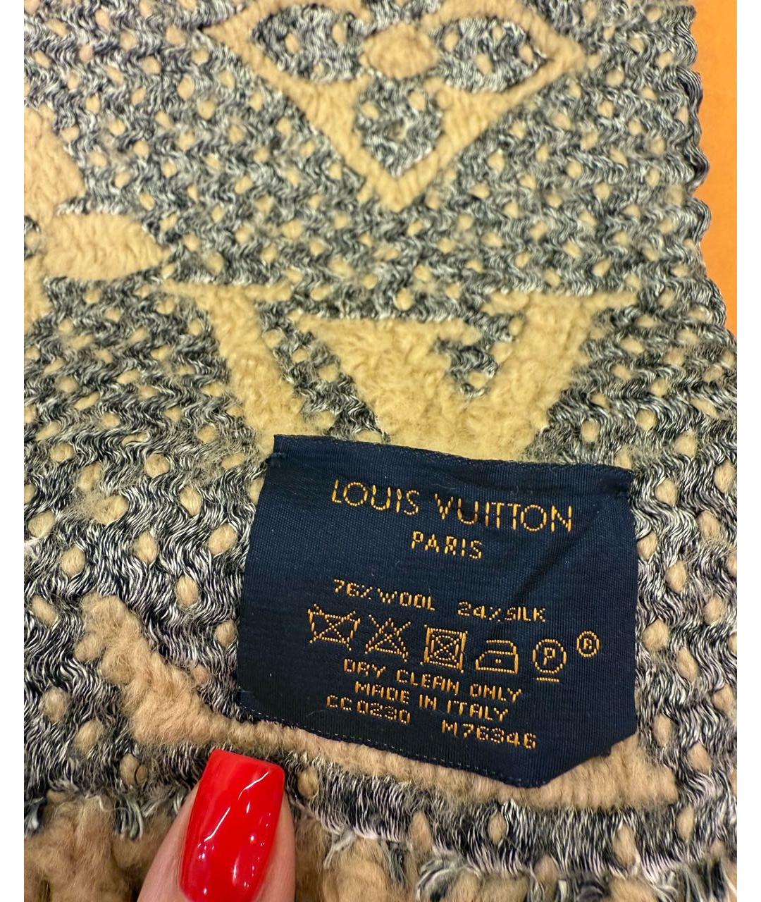 LOUIS VUITTON Бежевый шерстяной шарф, фото 7