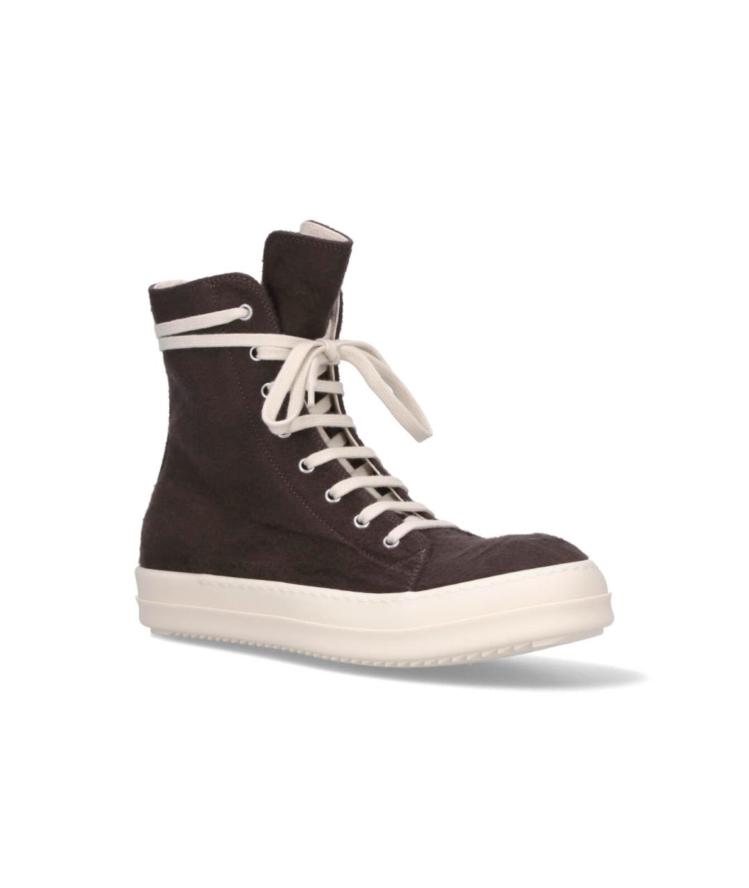 RICK OWENS DRKSHDW Коричневые текстильные высокие кроссовки / кеды, фото 2
