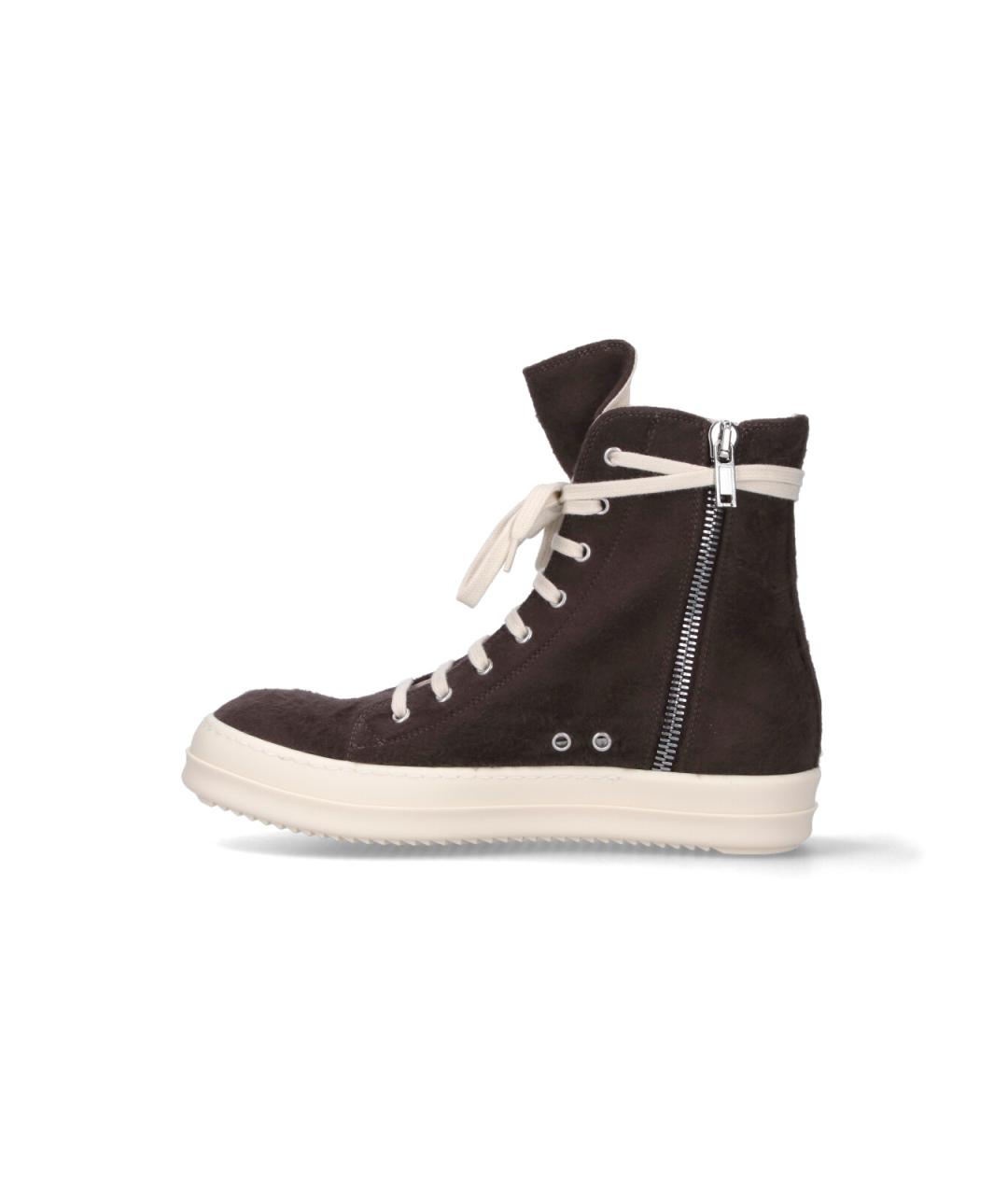 RICK OWENS DRKSHDW Коричневые текстильные высокие кроссовки / кеды, фото 3