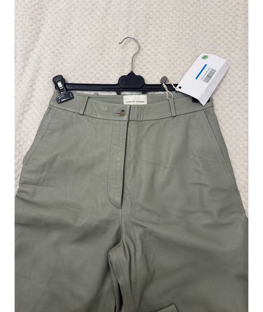 LOULOU STUDIO Зеленые кожаные прямые брюки, фото 3