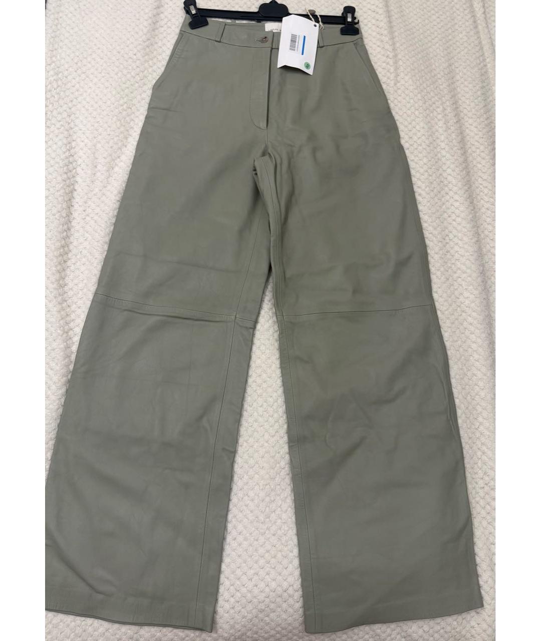 LOULOU STUDIO Зеленые кожаные прямые брюки, фото 2