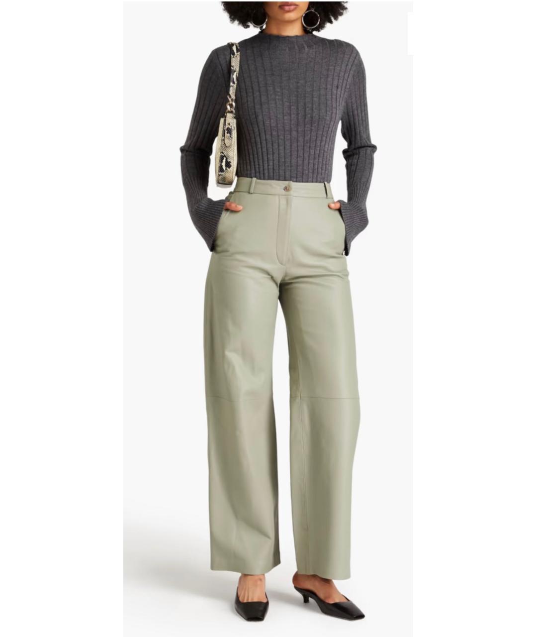 LOULOU STUDIO Зеленые кожаные прямые брюки, фото 8