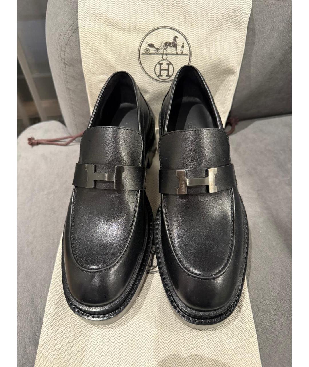 HERMES Черные кожаные лоферы, фото 2