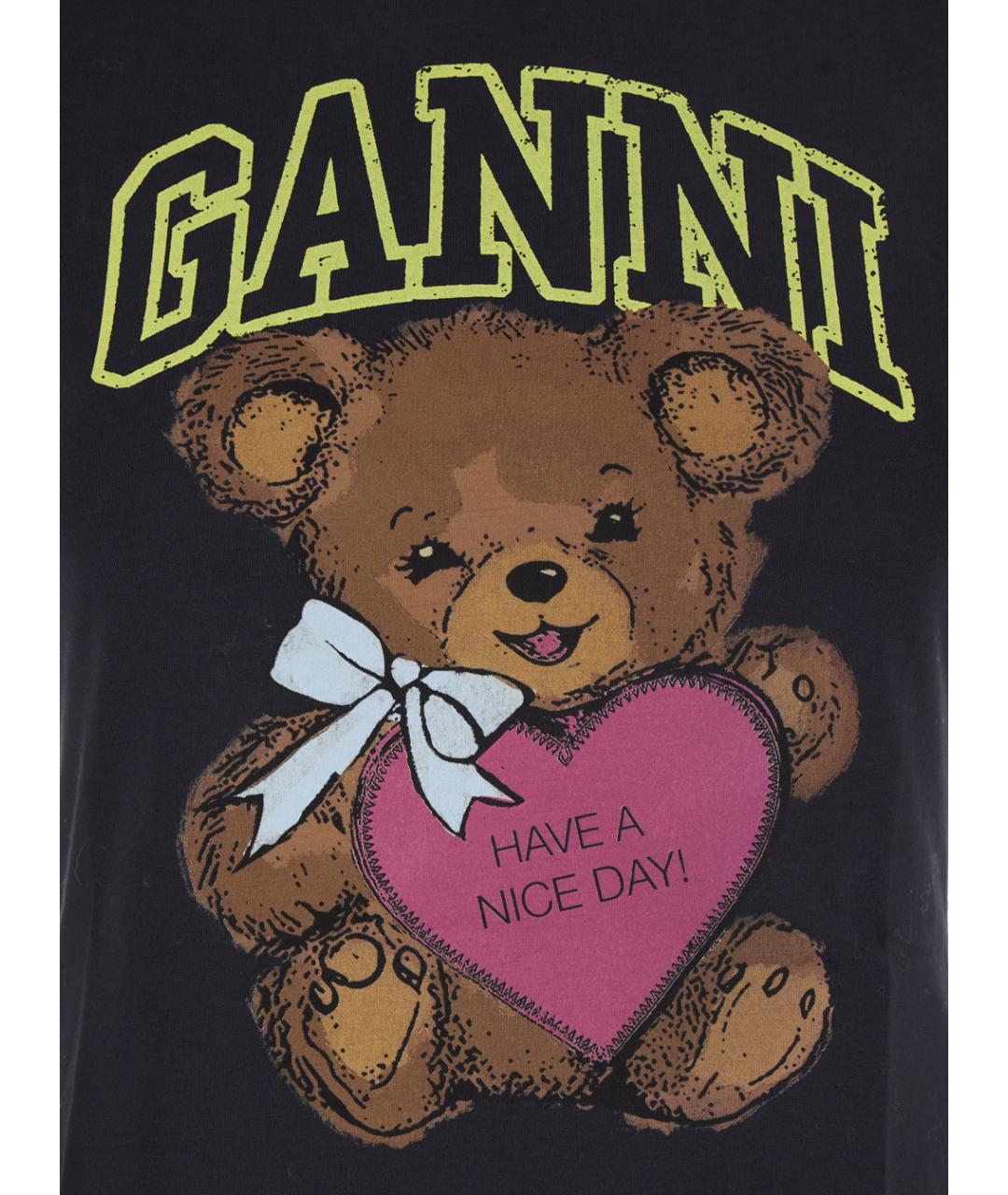GANNI Черная хлопковая футболка, фото 3