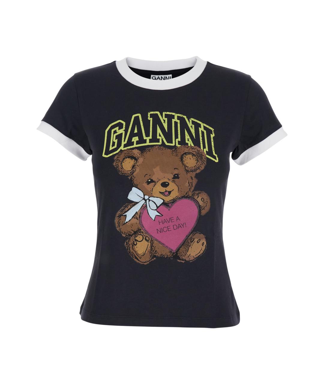 GANNI Черная хлопковая футболка, фото 1