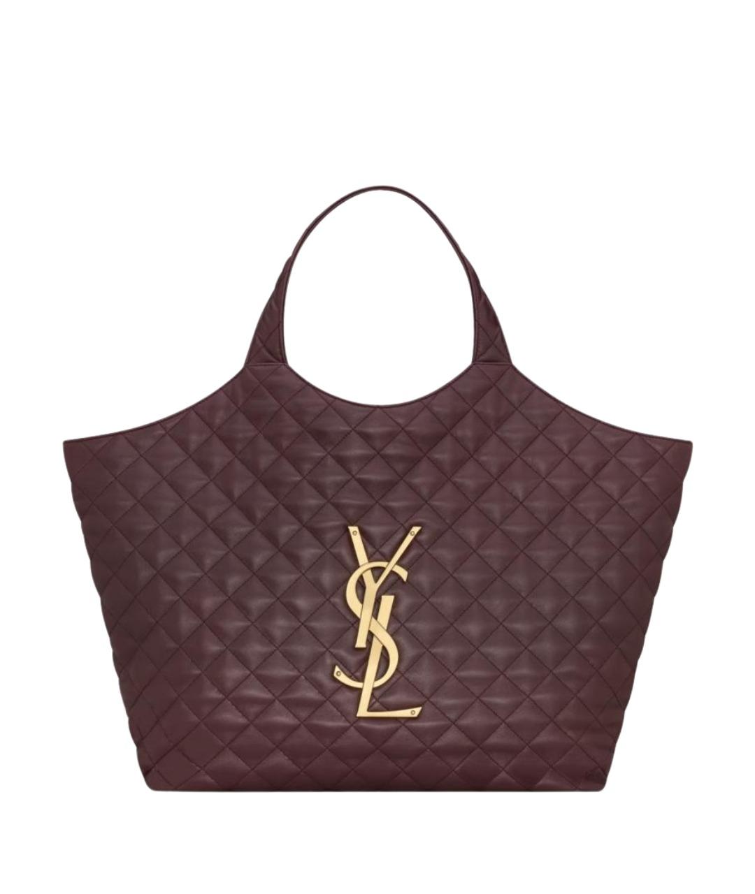 SAINT LAURENT Бордовая кожаная сумка тоут, фото 1