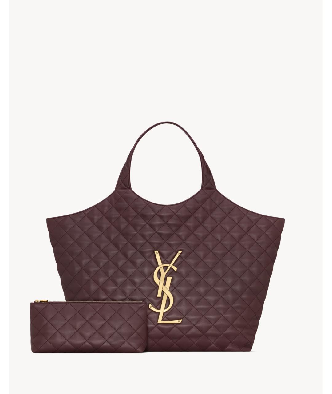 SAINT LAURENT Бордовая кожаная сумка тоут, фото 4