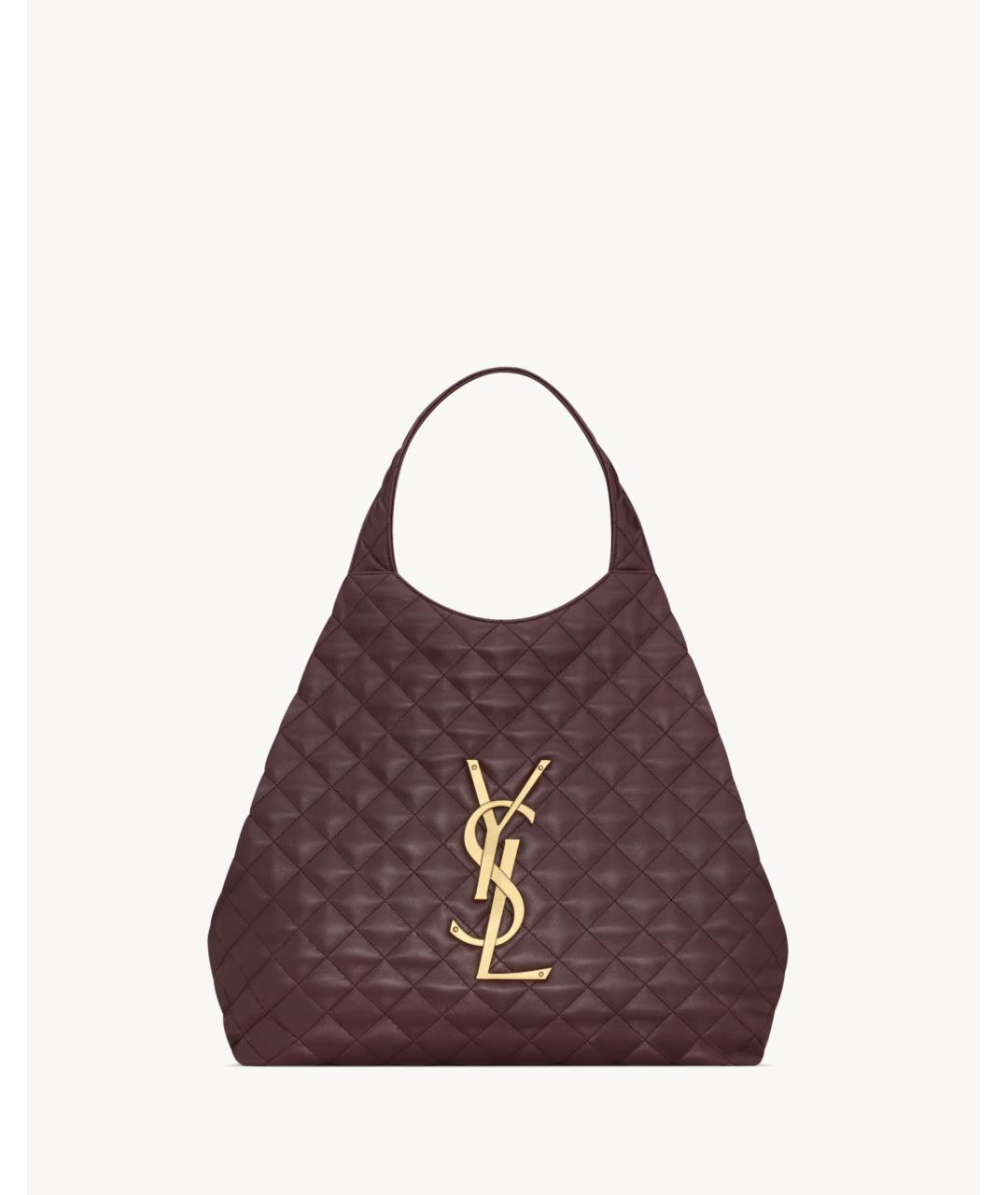 SAINT LAURENT Бордовая кожаная сумка тоут, фото 3