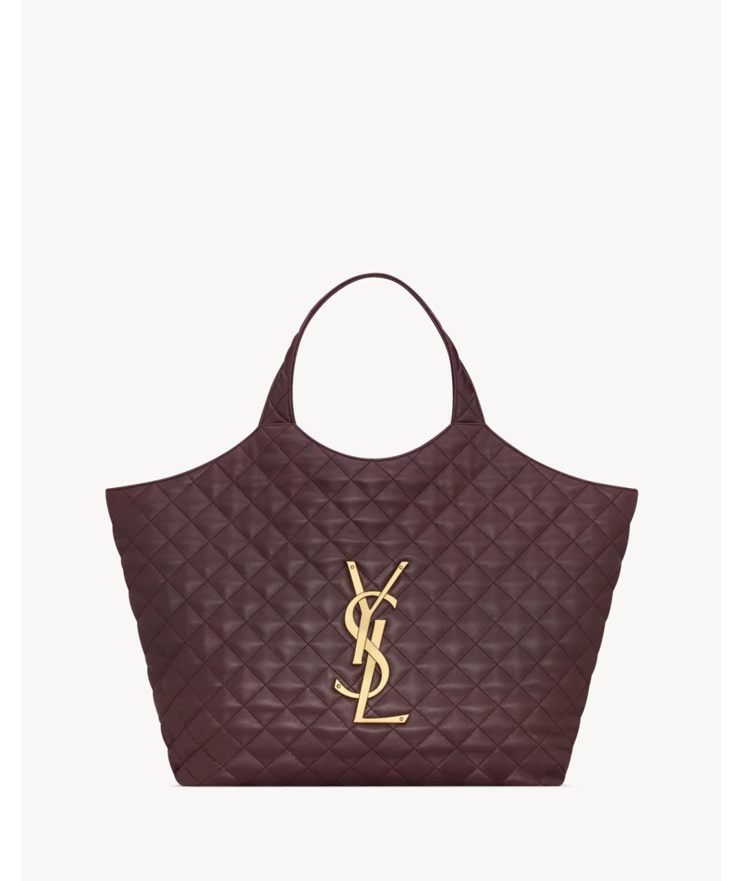 SAINT LAURENT Бордовая кожаная сумка тоут, фото 9