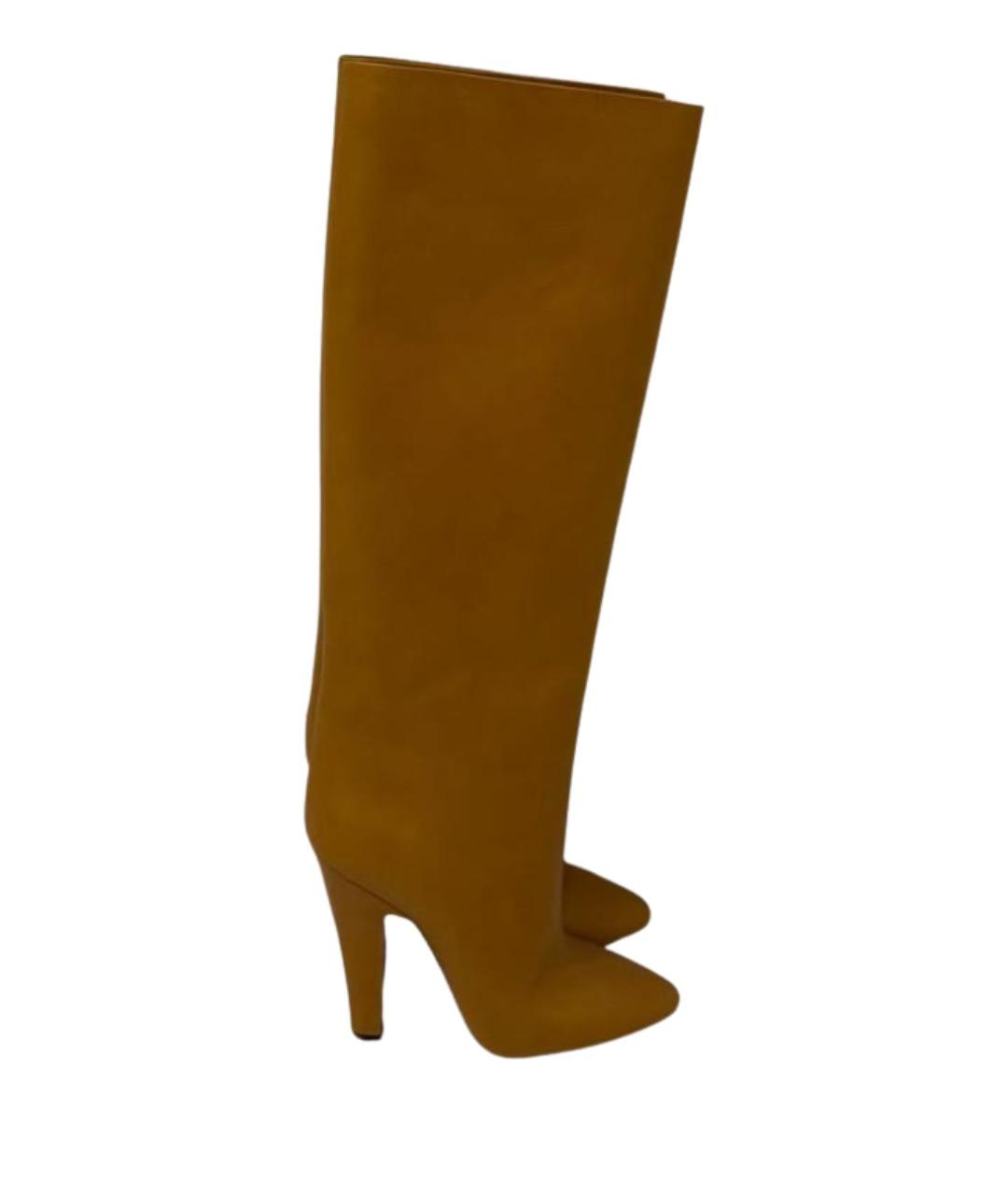 SAINT LAURENT Коричневые кожаные сапоги, фото 1