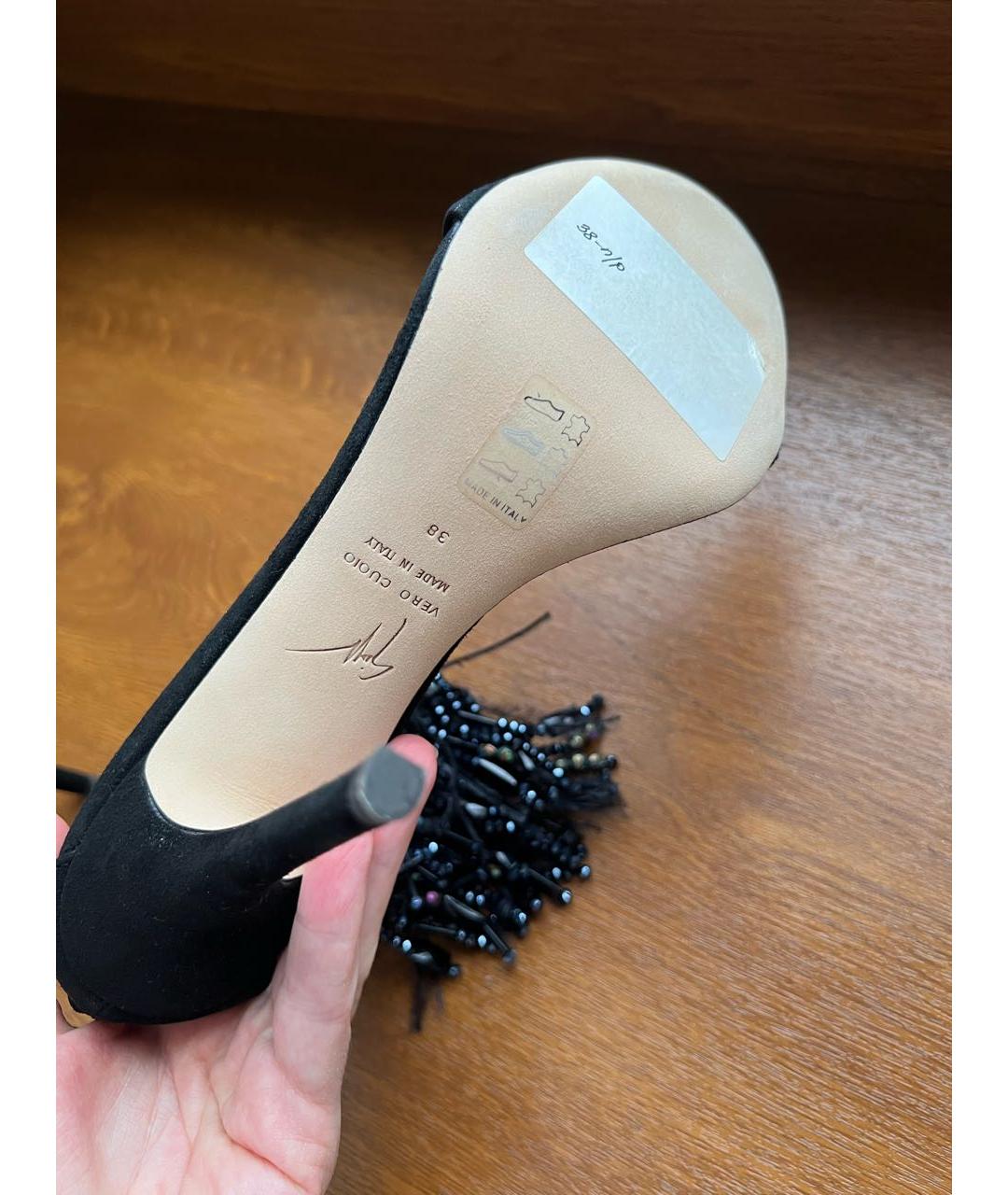 GIUSEPPE ZANOTTI DESIGN Черные бархатные босоножки, фото 5