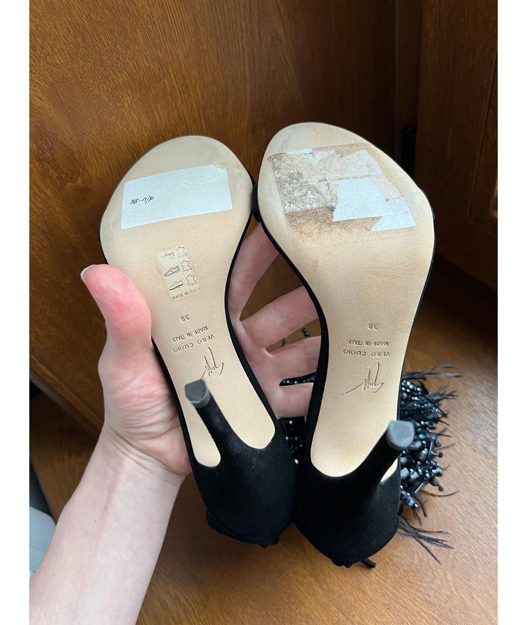 GIUSEPPE ZANOTTI DESIGN Черные бархатные босоножки, фото 7