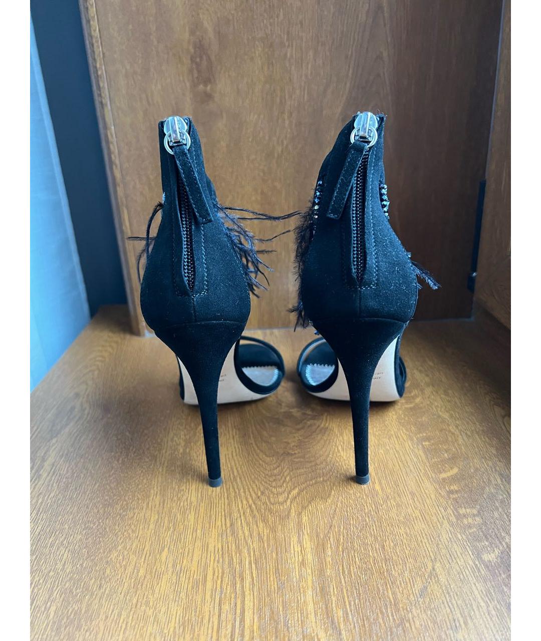 GIUSEPPE ZANOTTI DESIGN Черные бархатные босоножки, фото 4