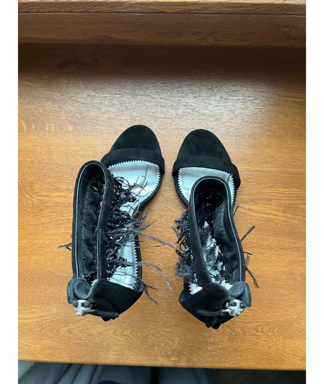 GIUSEPPE ZANOTTI DESIGN Черные бархатные босоножки, фото 3