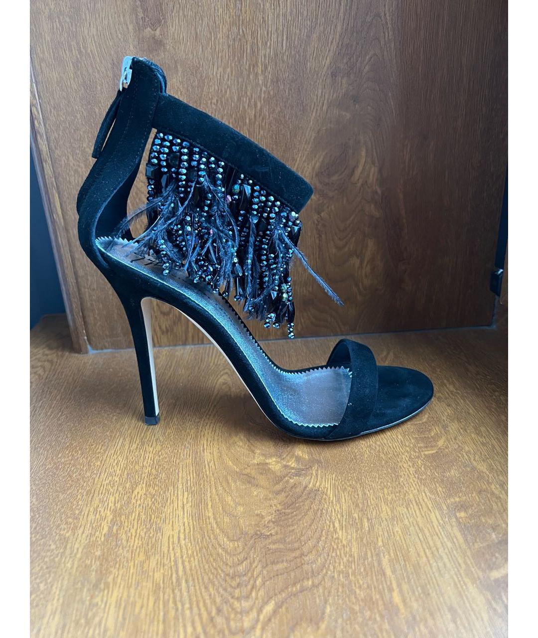 GIUSEPPE ZANOTTI DESIGN Черные бархатные босоножки, фото 9