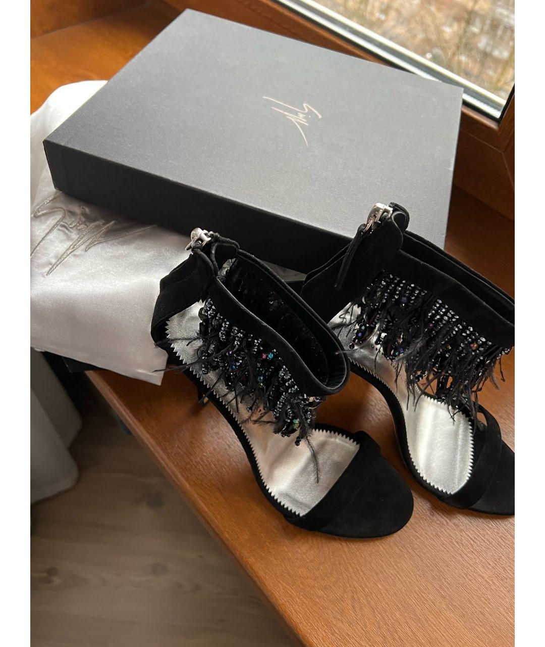 GIUSEPPE ZANOTTI DESIGN Черные бархатные босоножки, фото 6