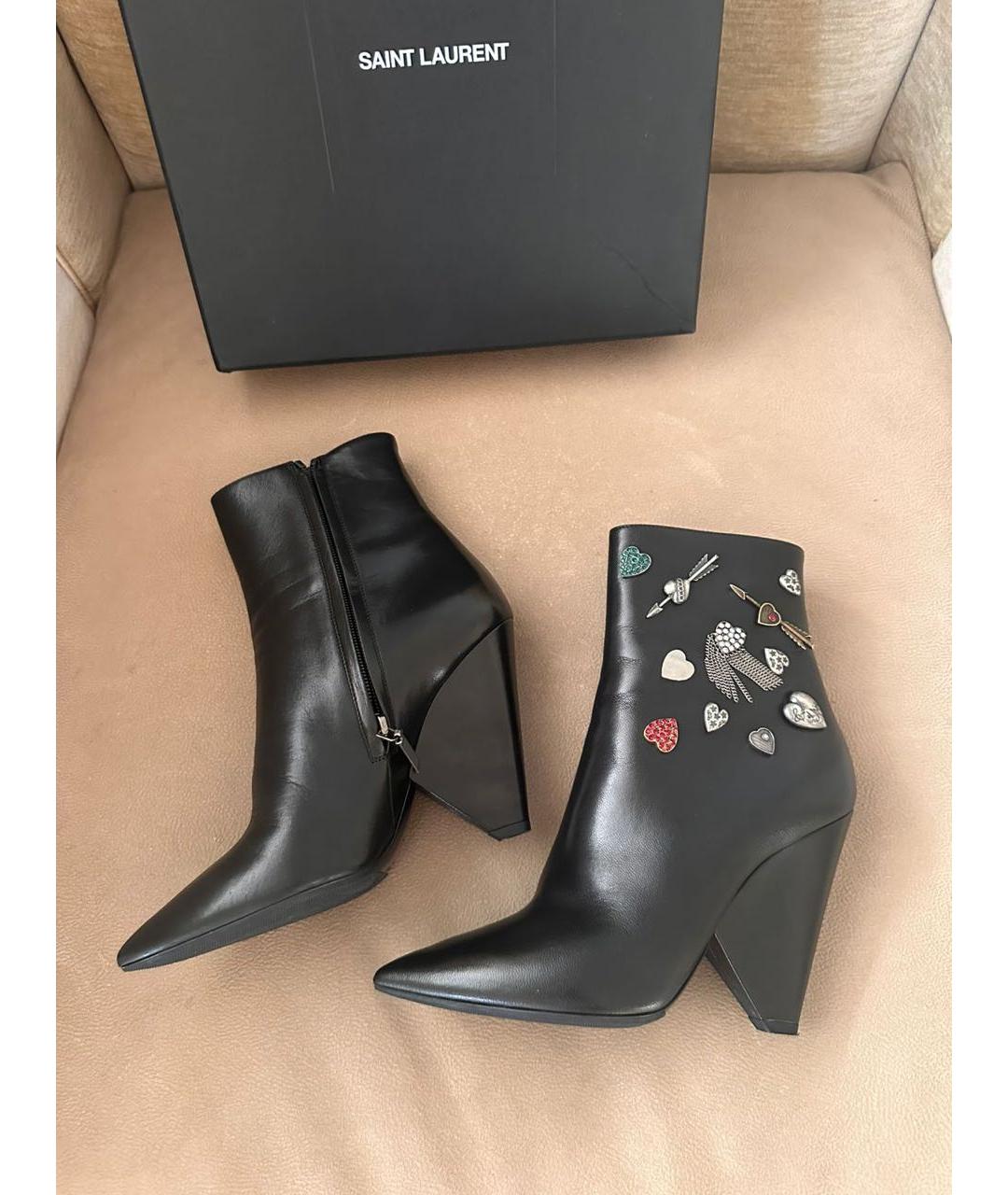 SAINT LAURENT Черные кожаные ботильоны, фото 9