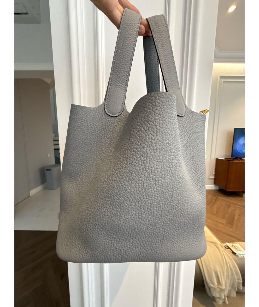 HERMES Голубая кожаная сумка с короткими ручками, фото 9