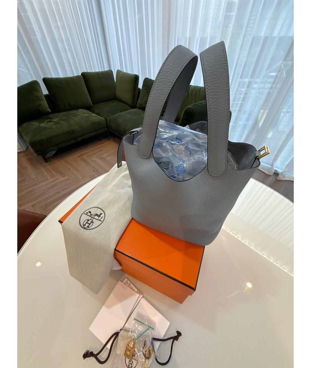 HERMES Голубая кожаная сумка с короткими ручками, фото 8