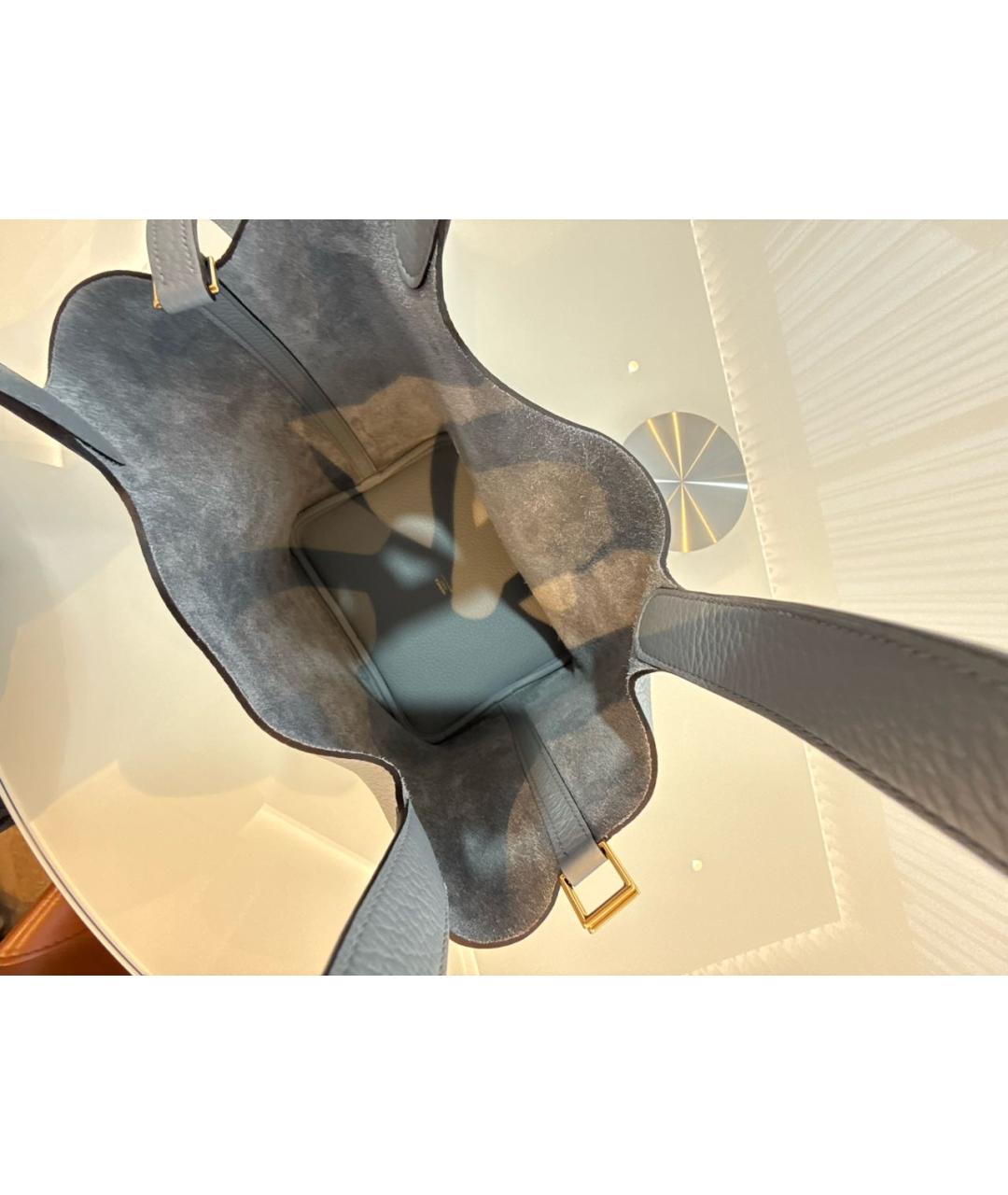 HERMES Голубая кожаная сумка с короткими ручками, фото 4