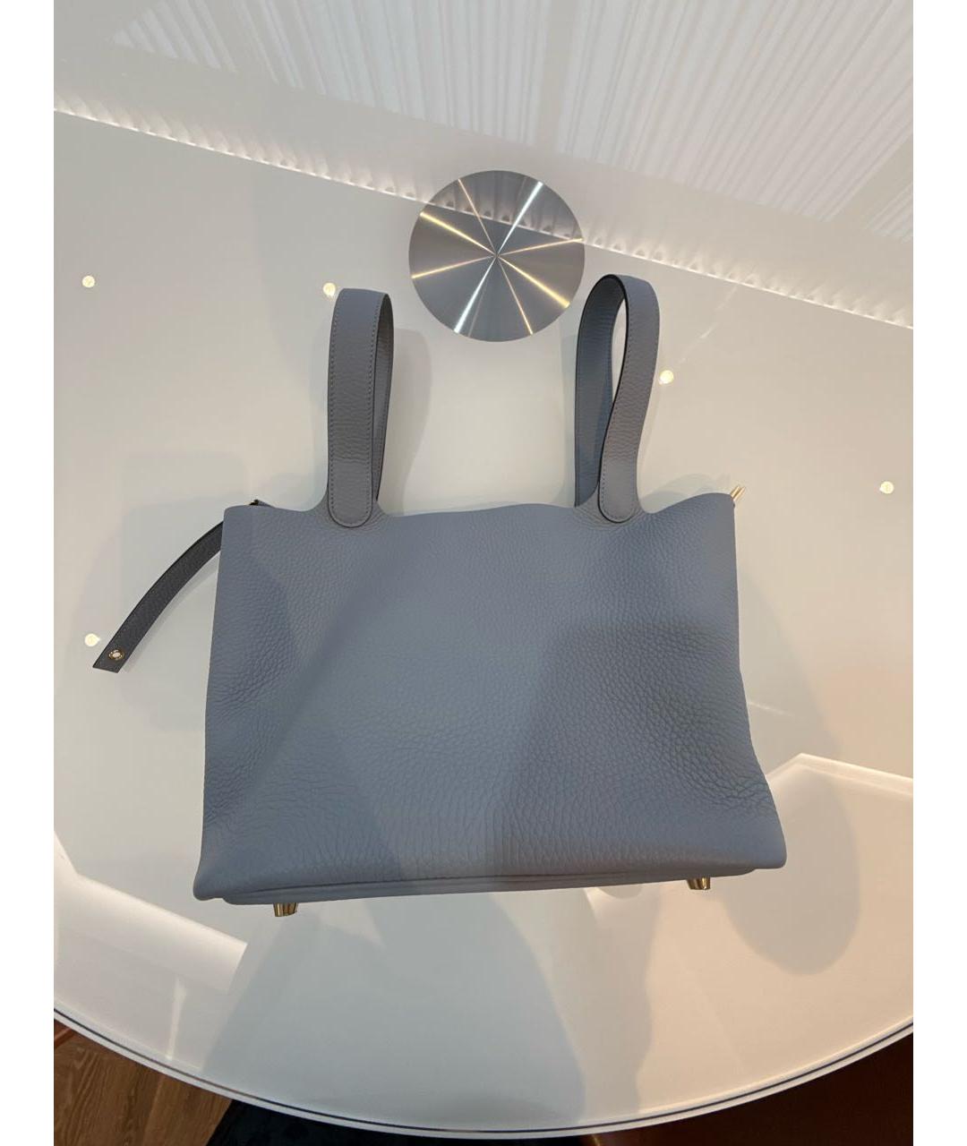 HERMES Голубая кожаная сумка с короткими ручками, фото 3