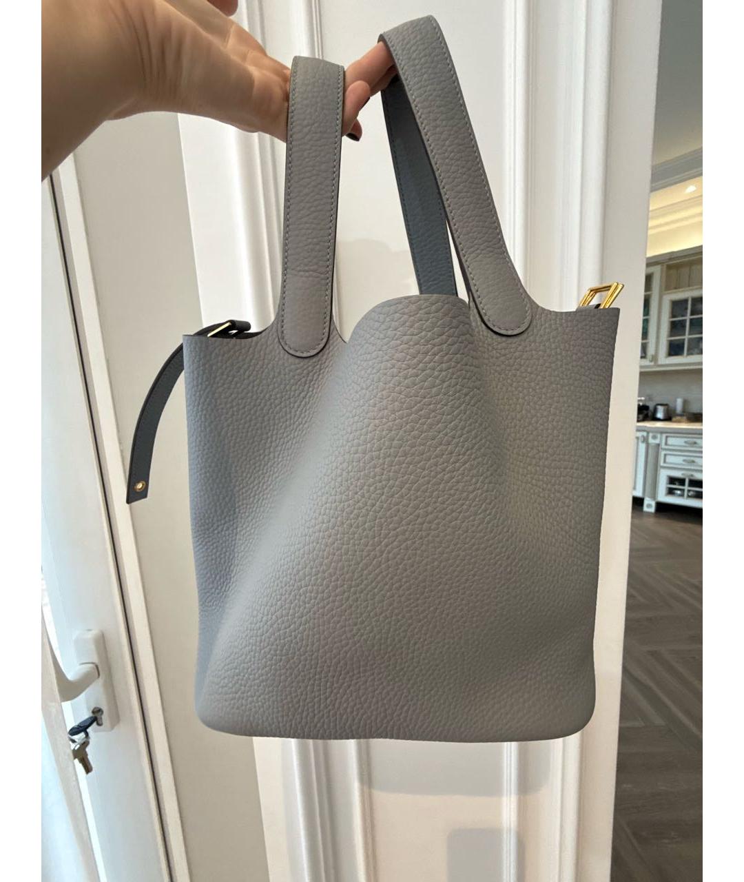 HERMES Голубая кожаная сумка с короткими ручками, фото 2