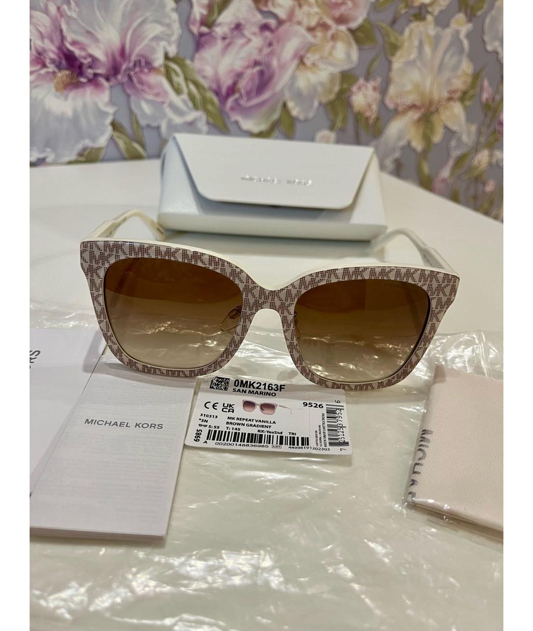 MICHAEL KORS Бежевые пластиковые солнцезащитные очки, фото 5