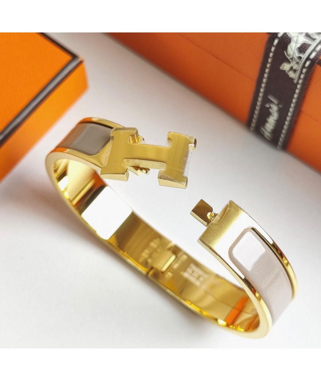 HERMES Бежевый позолоченный браслет, фото 5