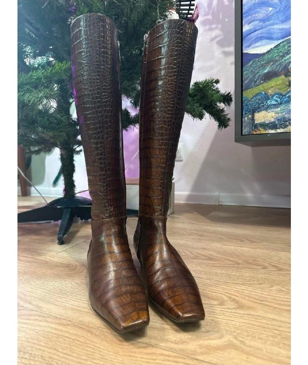 CHRISTIAN DIOR Коричневые кожаные сапоги, фото 2