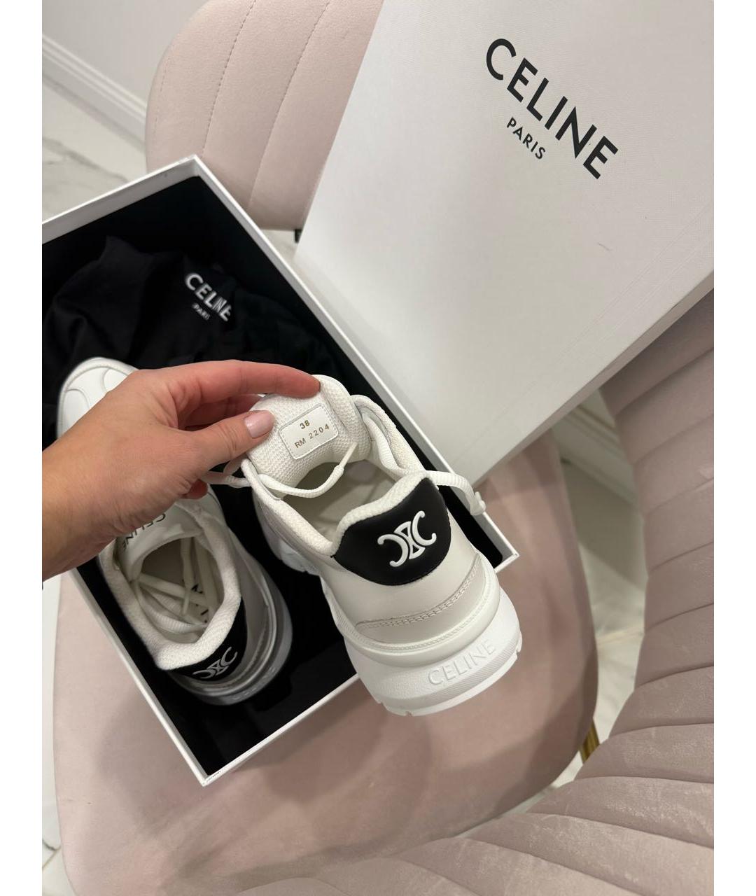 CELINE Белые кожаные кроссовки, фото 5