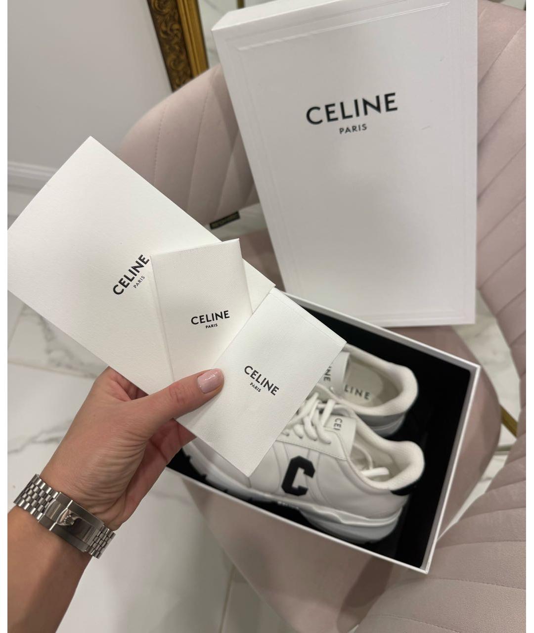 CELINE Белые кожаные кроссовки, фото 7