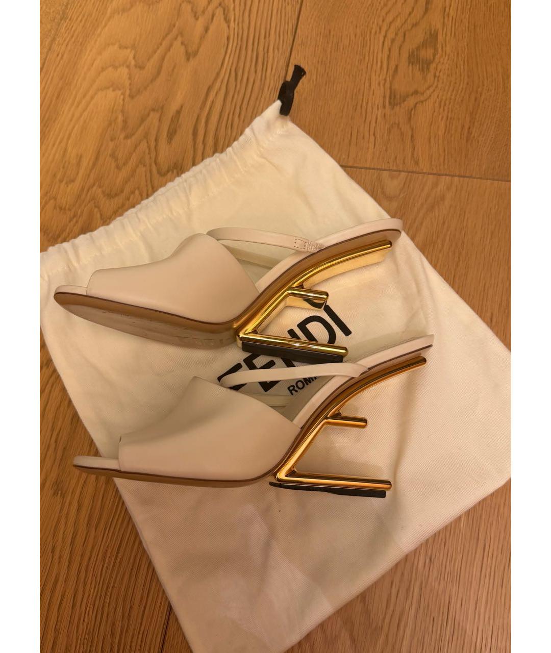 FENDI Белые кожаные босоножки, фото 7