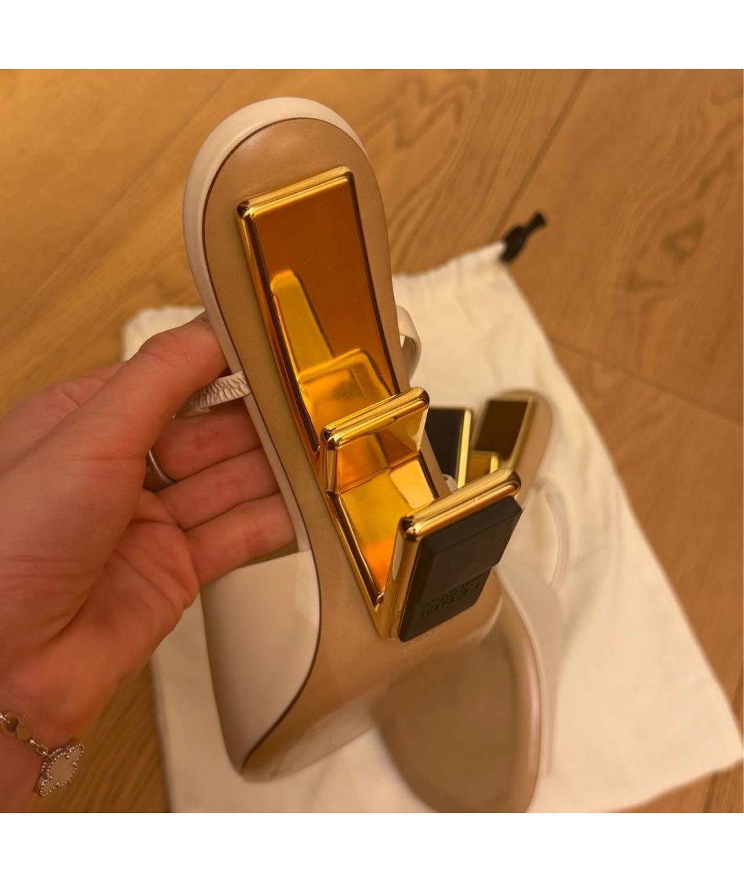 FENDI Белые кожаные босоножки, фото 4