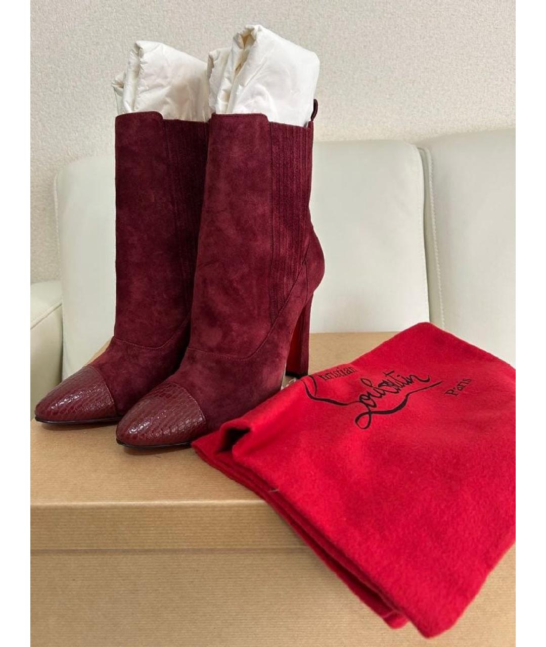 CHRISTIAN LOUBOUTIN Бордовые замшевые полусапоги, фото 5