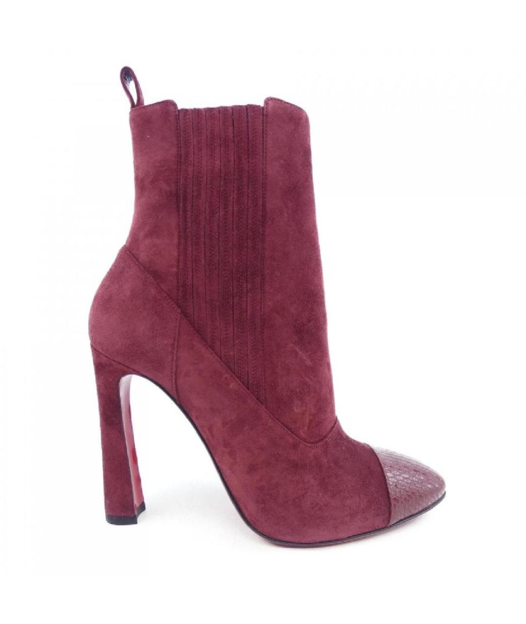 CHRISTIAN LOUBOUTIN Бордовые замшевые сапоги, фото 6