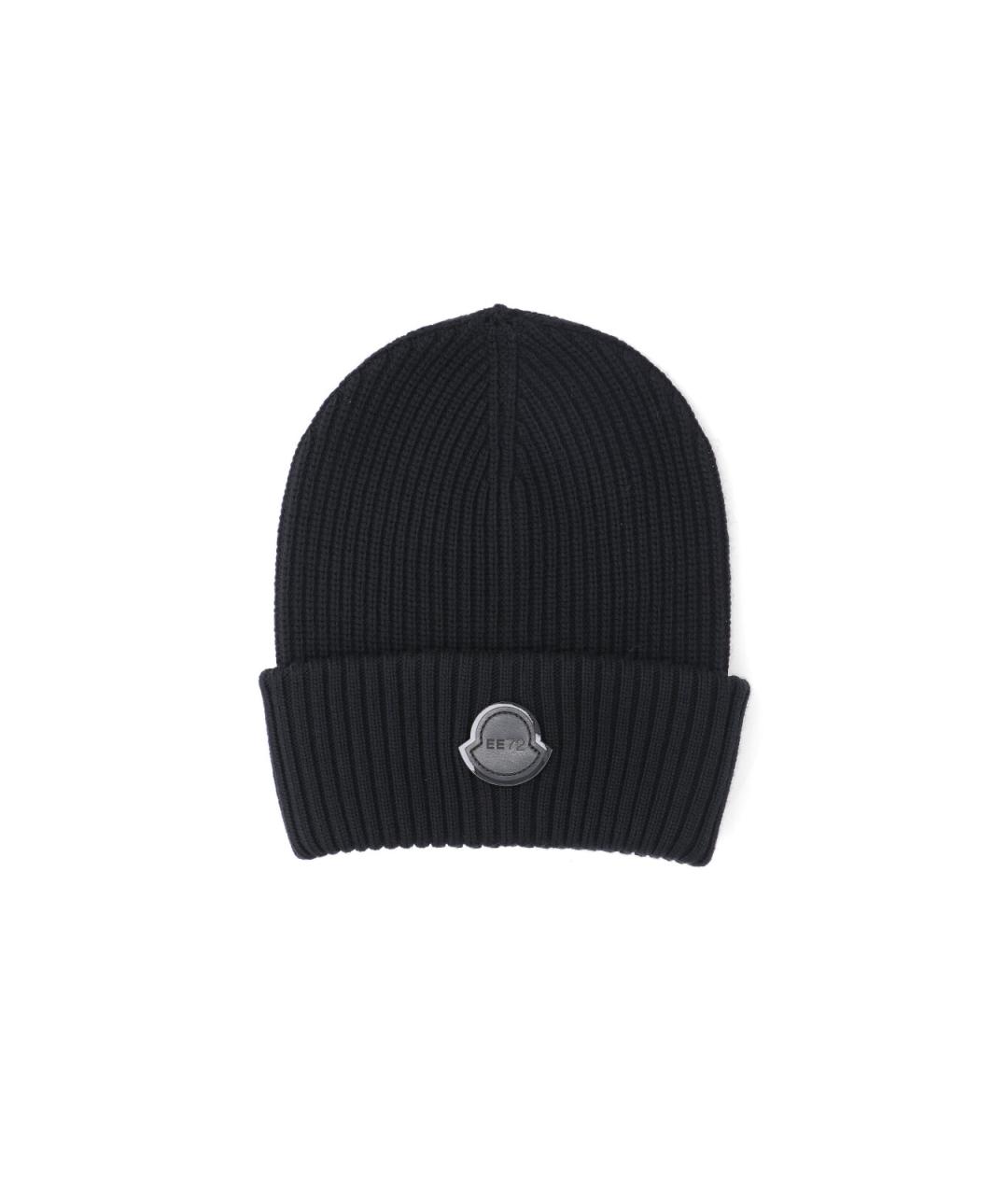 MONCLER Черная шерстяная шапка, фото 1