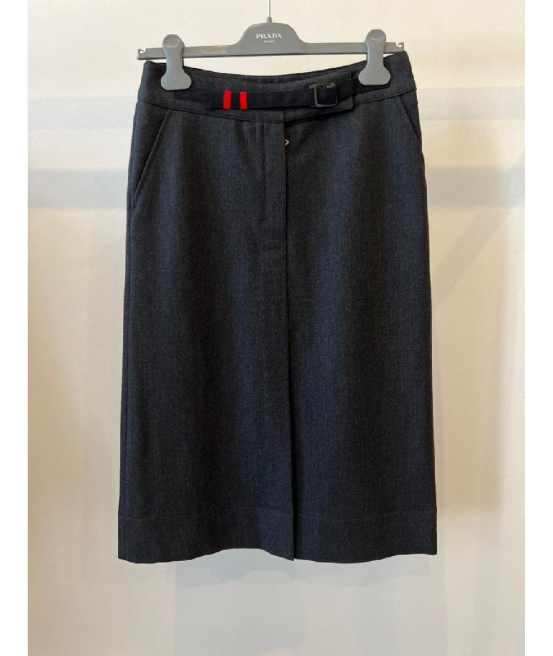 PRADA Антрацитовая полиамидовая юбка миди, фото 8