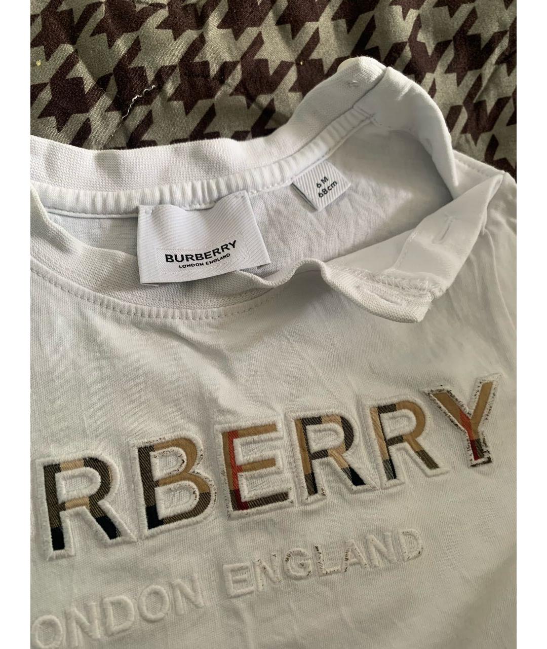 BURBERRY Белая хлопковая детская футболка, фото 2