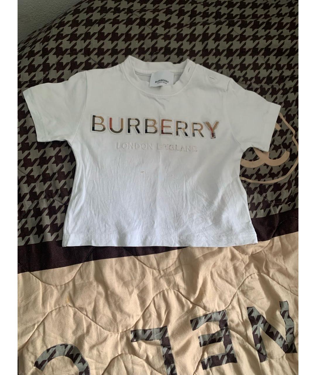 BURBERRY Белая хлопковая детская футболка, фото 4