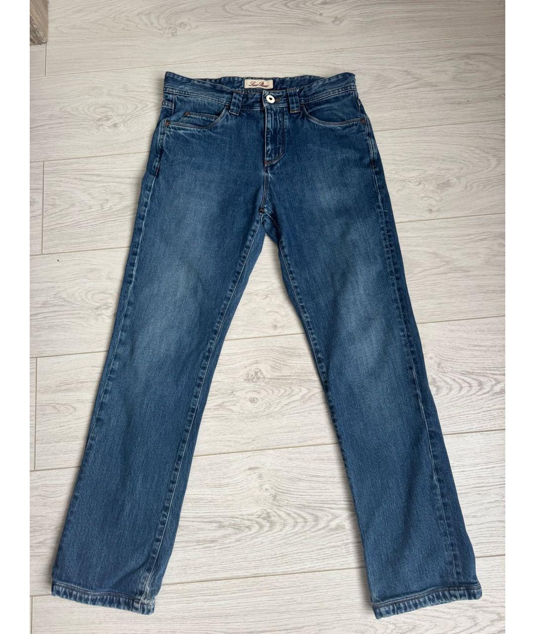 LORO PIANA Голубые хлопковые прямые джинсы, фото 6