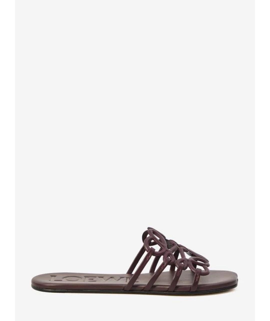 LOEWE Бордовые кожаные шлепанцы, фото 4