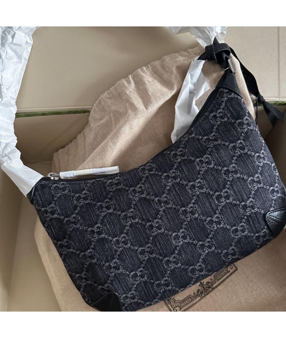 GUCCI Черная тканевая сумка с короткими ручками, фото 2