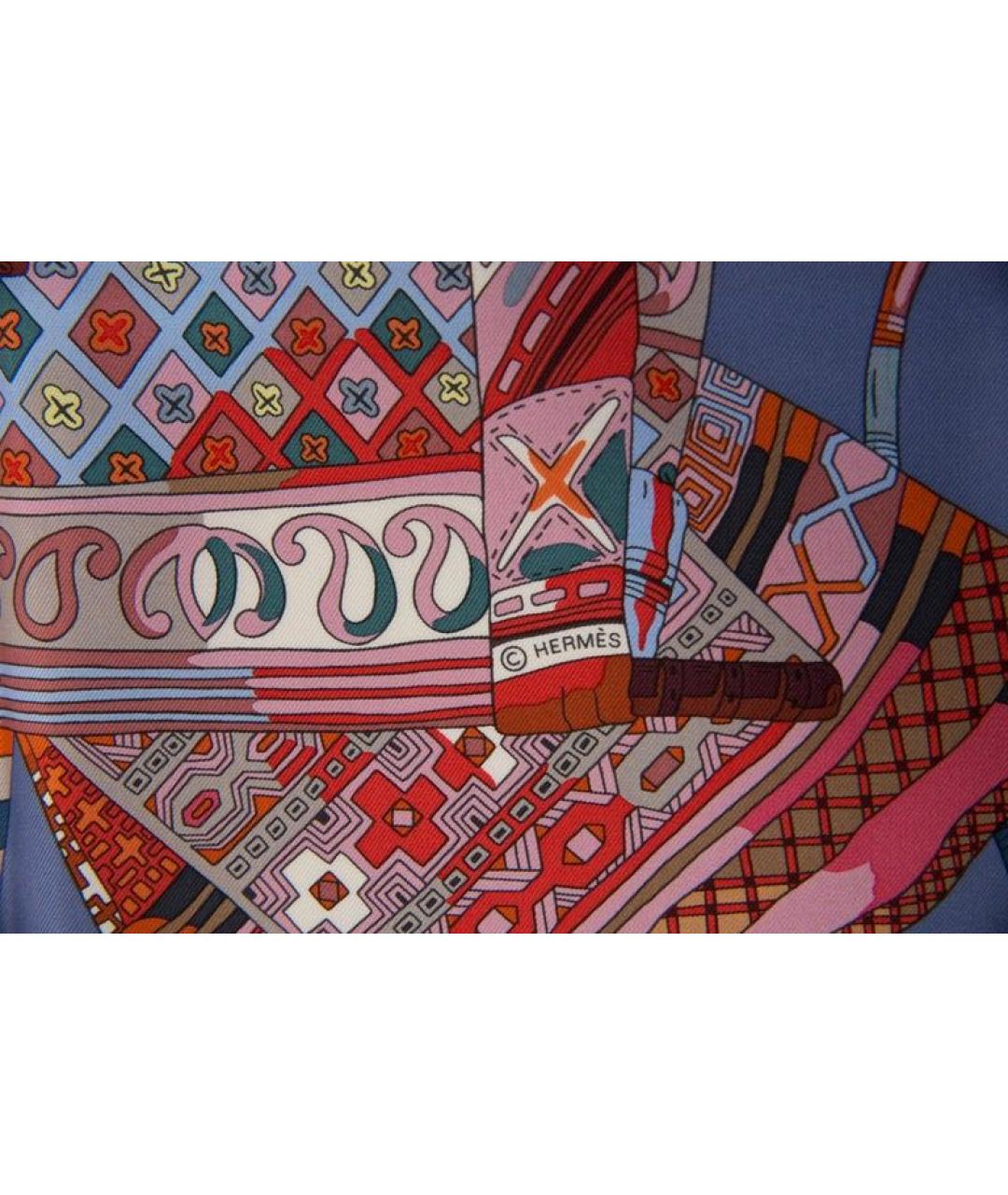 HERMES Голубой шелковый платок, фото 6