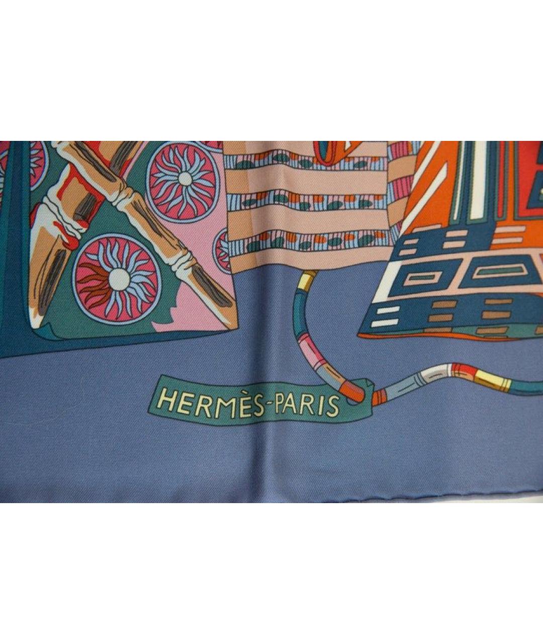 HERMES Голубой шелковый платок, фото 8