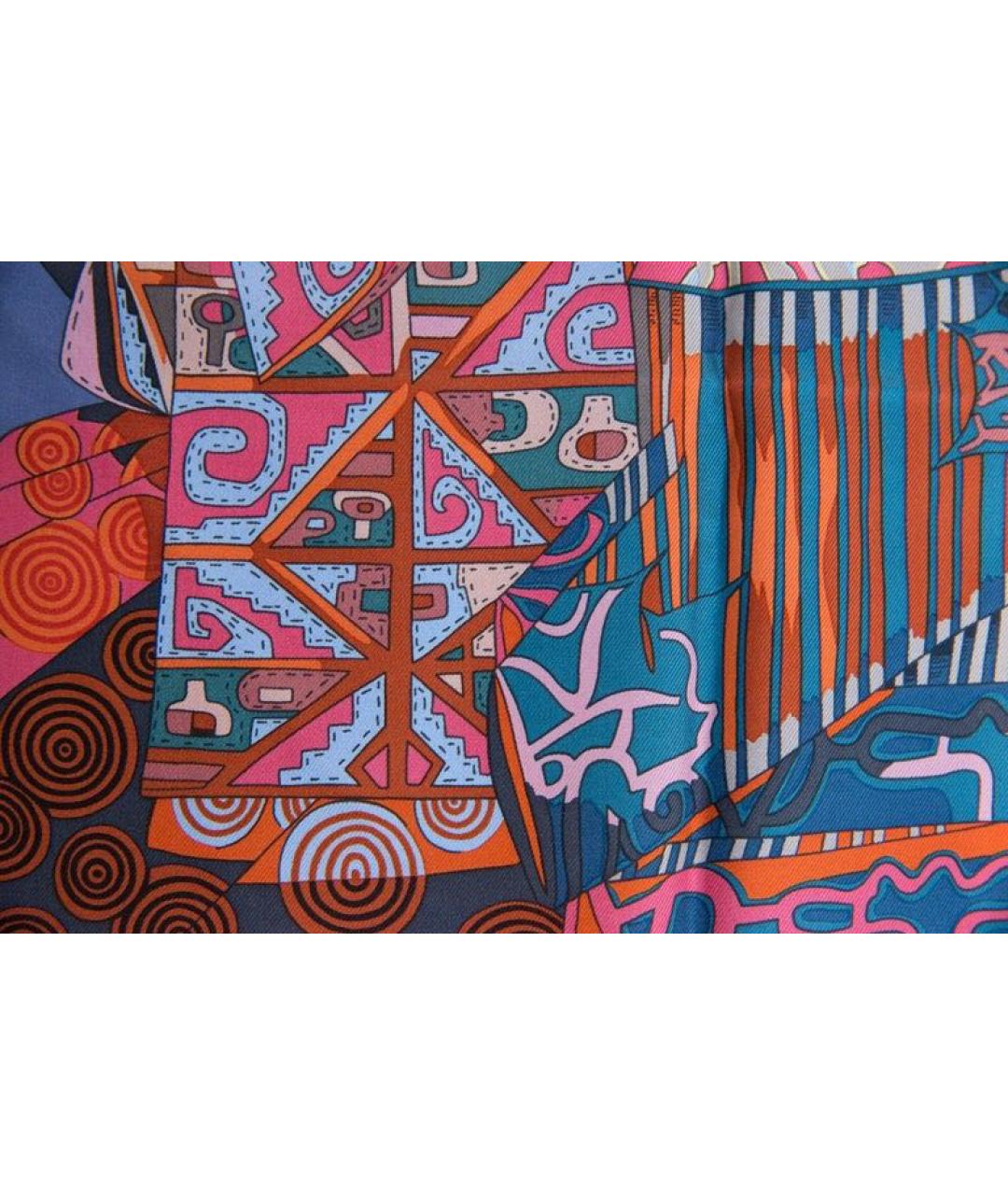 HERMES Голубой шелковый платок, фото 5